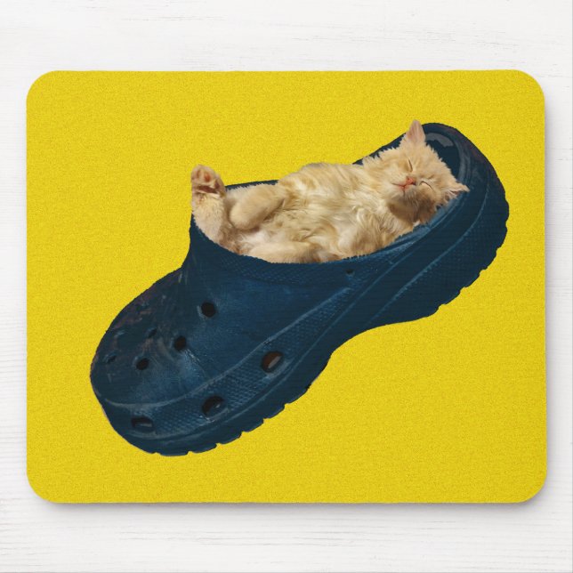 Spipande kitten i Croc Shoe, Mousepad Musmatta (Framsidan)