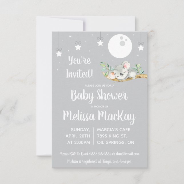 Spipande Koala Baby Shower Inbjudningar (Framsida)