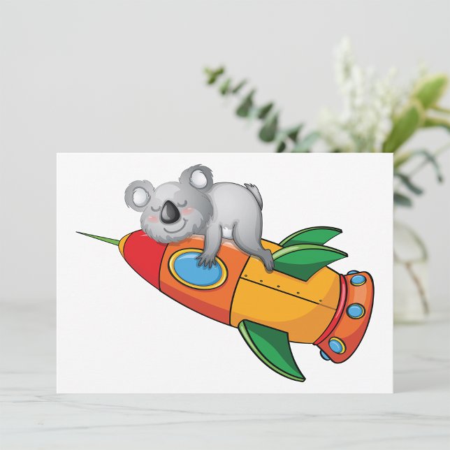 Spipande Koala på Colorful Rocket Inbjudningar (Skapare uppladdad)