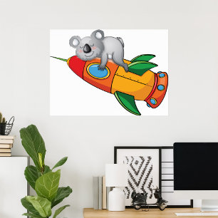 Spipande Koala på Colorful Rocket Poster