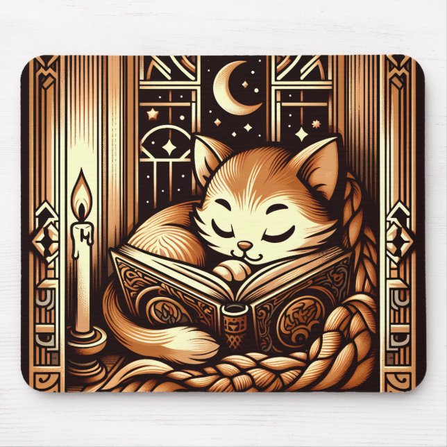 Spipande konst Deco-Stil-katt med Bok Musmatta (Framsidan)