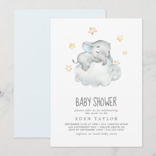 Spipande lilla elefant-babybabyskor inbjudningar