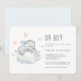 Spipande lilla elefanten Oh Boy Baby Shower Inbjudningar