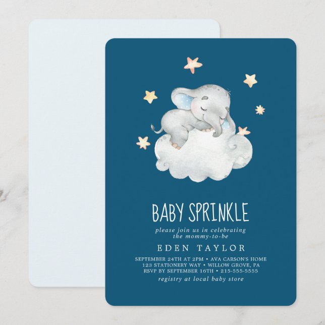 Spipande lilla Elephant Boy | Baby Sprinkle Inbjudningar (Fram/baksida)