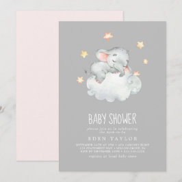 Spipande lilla Elephant Girl | Grått Baby Shower Inbjudningar