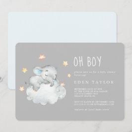 Spipande lilla Elephant Oh Boy | Grått Baby Shower Inbjudningar