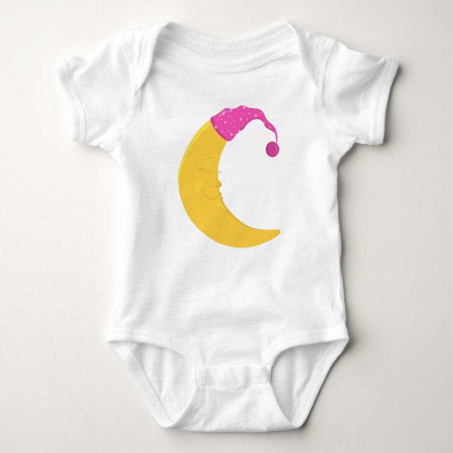 Spipande Måne, Cute Måne, Gult Måne, Nightcap T Shirt (Framsida)