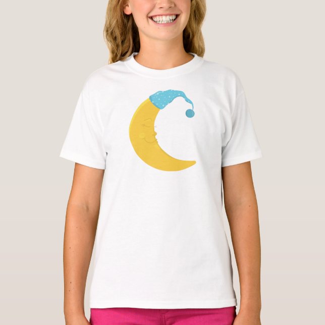 Spipande Måne, Gult Måne, Cute Måne, Nightcap T Shirt (Framsida)