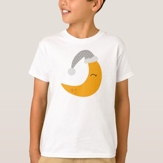 Spipande Måne, nivlock, Cute Måne, Gult Måne T Shirt (Framsida)