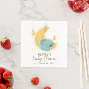 Spipande Nalle Måne Stars Boy Baby Shower Pappersservett