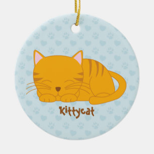 Spipande Orange Tabby katt Julgransprydnad Keramik