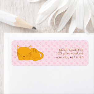 Spipande Orange Tabby katt Returadress Etikett
