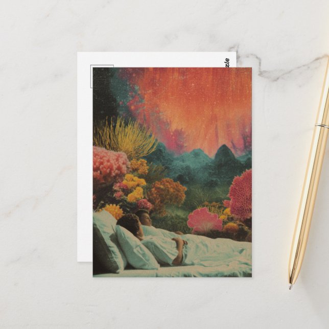 Spipande par under havsbaserade surreala blandade  vykort (Fram/Back In Situ)