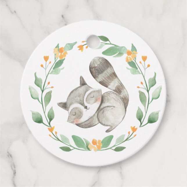 Spipande Raccoon Wand Baby Shower Tack Gåvor Etiketter (Framsida)