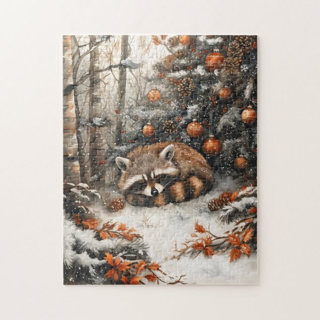 Spipande Raccoon Whimsical Rustic jul Pussel (Vertikal)