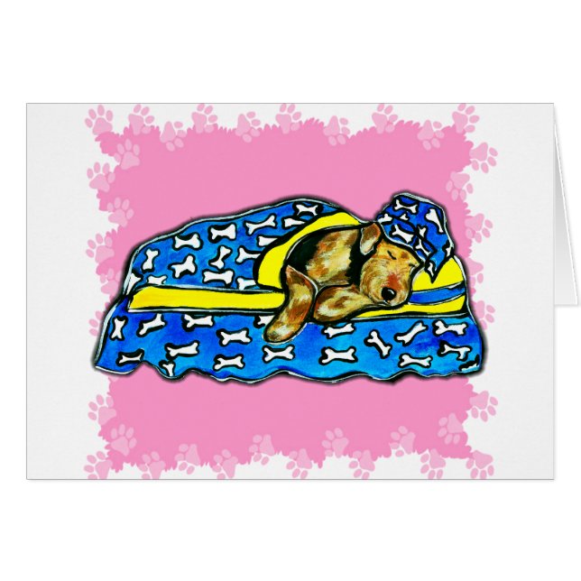 Spipande Rosa Airedale Hälsningskort (Framsidan Horizontal)