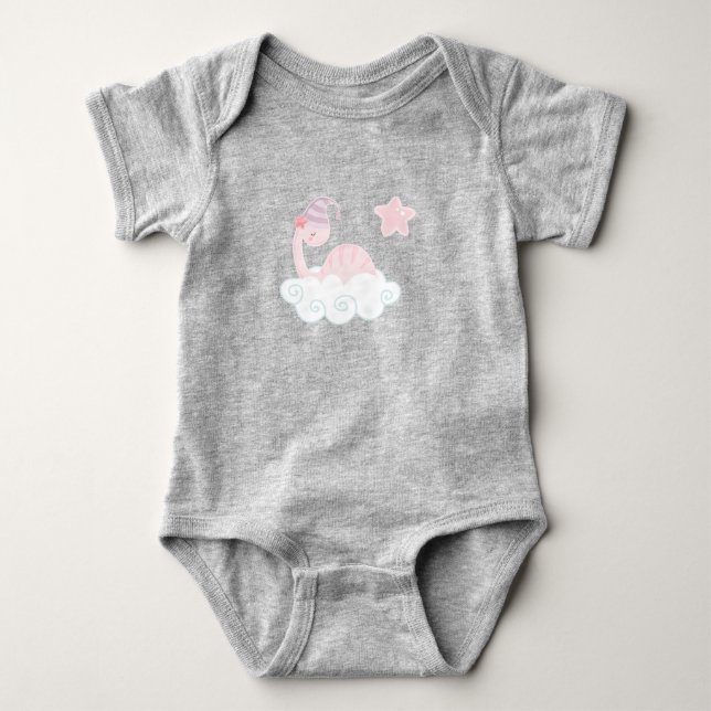 Spipande Rosa Dinosaur Baby Bodykostym T Shirt (Framsida)