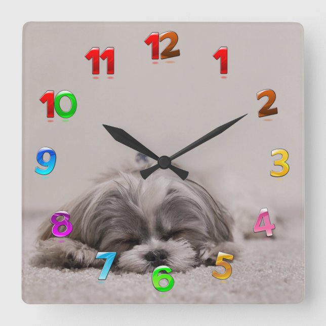 Spipande Shih Tzu Clock, Spipande Hund Fyrkantig Klocka (Framsida)