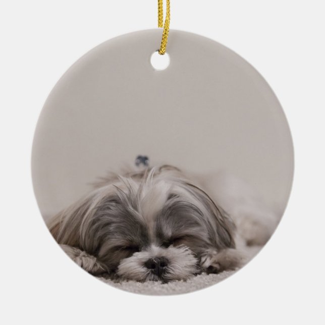 Spipande Shih tzu Jul Ornamet, Spipande Hund Julgransprydnad Keramik (Framsidan)