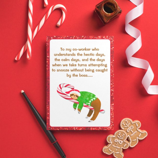 Spipande Sloth Candy cane Jul Co-Worker Kort (Skapare uppladdad)