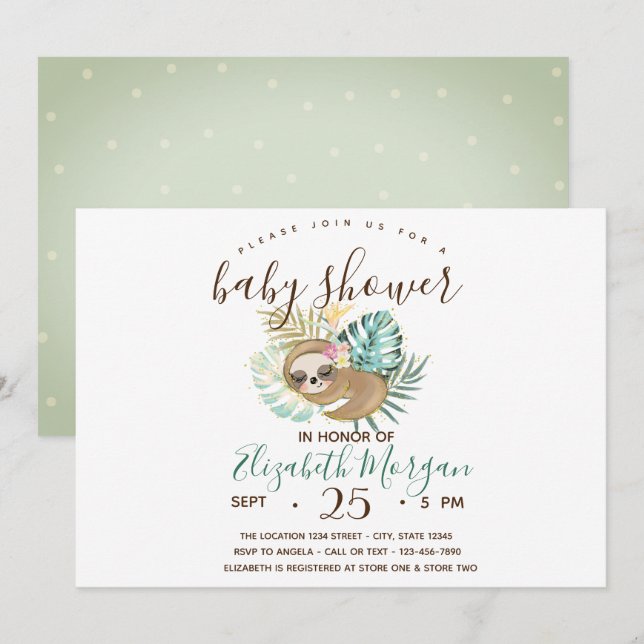 Spipande Sloth,Handflatan, Polka dots Baby Shower Inbjudningar (Fram/baksida)