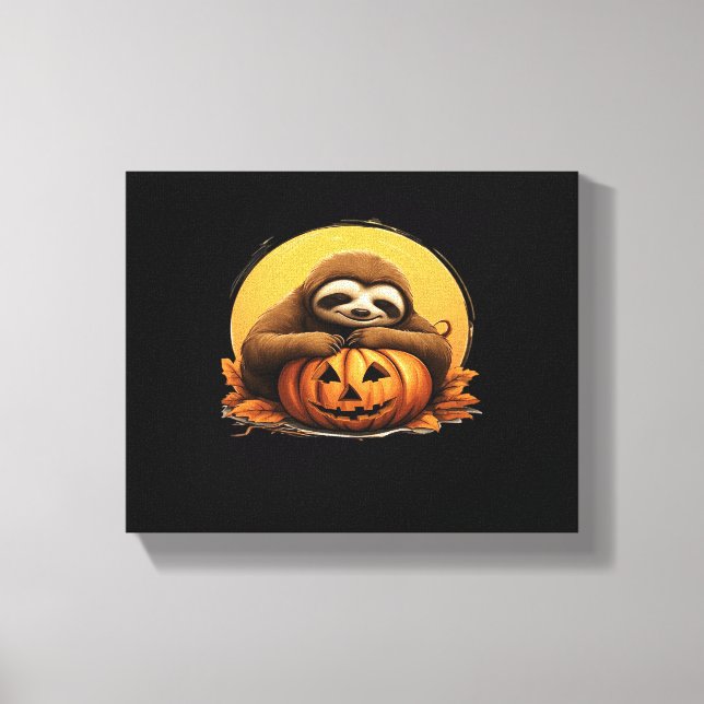 Spipande Sloth och Halloween Pumpkin Classic T-Shi Canvastryck (Framsida)