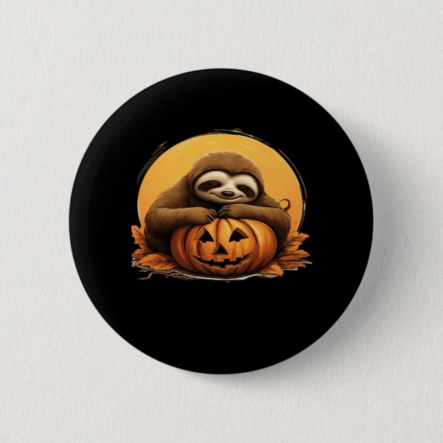 Spipande Sloth och Halloween Pumpkin Classic T-Shi Knapp (Framsida)
