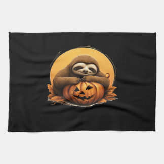 Spipande Sloth och Halloween Pumpkin Classic T-Shi Kökshandduk