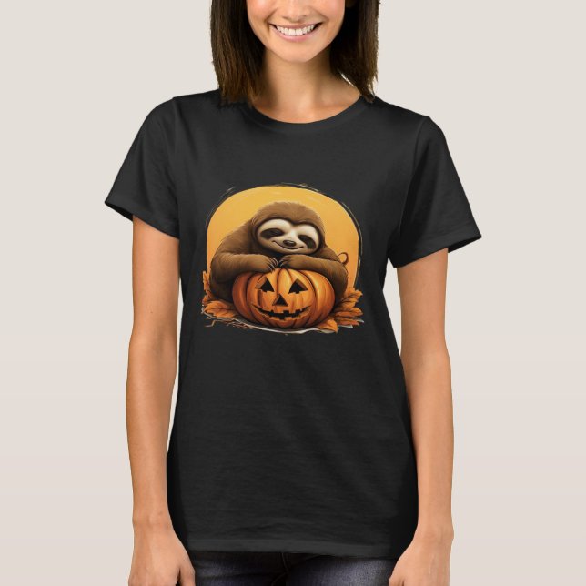 Spipande Sloth och Halloween Pumpkin Classic T-Shi T Shirt (Framsida)
