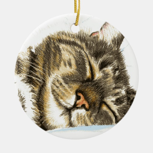 Spipande tabby katt julgransprydnad keramik (Framsidan)