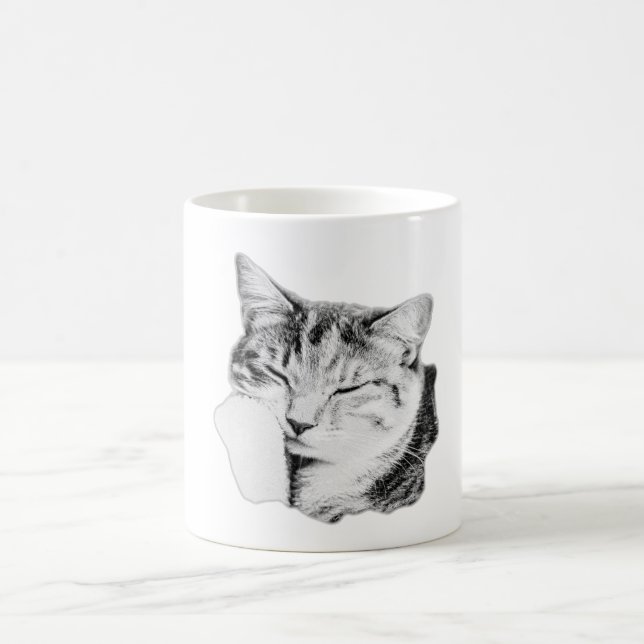 Spipande Tabby katt monokroma konst Mugg (Center)