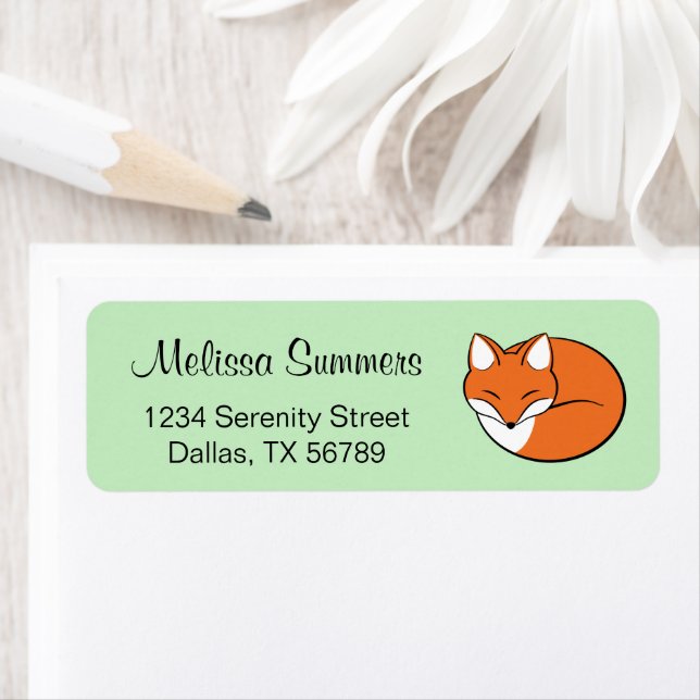 Spipande Tecknad Fox på Grönt Returadress Etikett (Insitu)