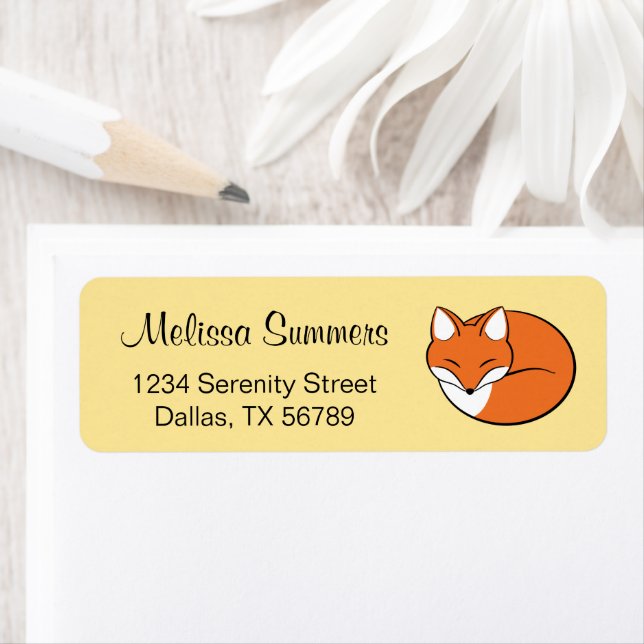 Spipande Tecknad Fox på Gult Returadress Etikett (Insitu)