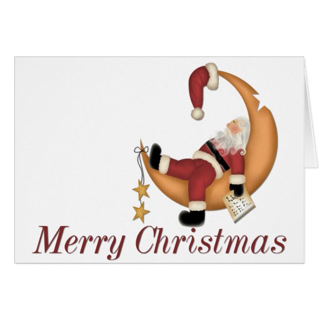 Spipande tomten på God jul-kortet Måne Hälsningskort (Framsidan Horizontal)