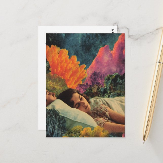 Spipande under Sea Surreal Mixed Media Collage Vykort (Fram/Back In Situ)