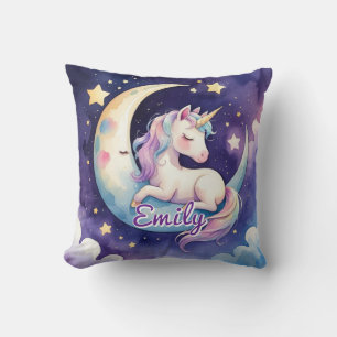 Spipande Unicorn på Måne Editable Namn Pillow Kudde