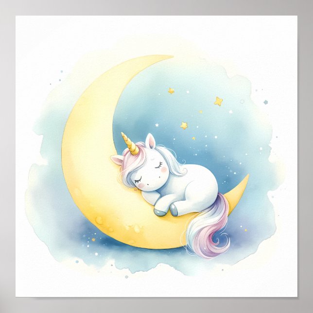 Spipande Unicorn på Måne - Enchanting Girl's Nurse Poster (Framsidan)