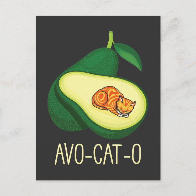 Spipkatt Avocado Cute Vegetable Animal Pun Vykort (Framsida)