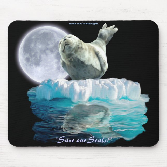 Spipsäl Valp & Måne Wildlife Älskare Mousepad Musmatta (Framsidan)