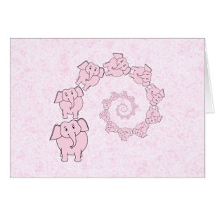 Spiral av rosa elefanter. Rosa bakgrund Hälsningskort