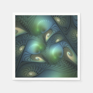 Spiral Beige Grönt Turcos Abstrakt Fractal Art Pappersservett