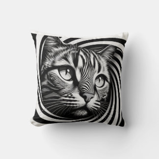 Spiral Cat Face Cushion – Hypnotic Feline Optical Kudde