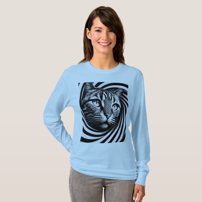 Spiral Cat Face T-Shirt – Hypnotic Optical Illusio (Hel framsida)