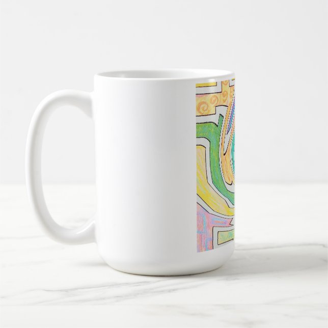 Spiral fångad i färgglad labyrint kaffemugg (Vänster)