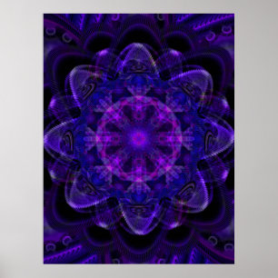 Spiral Flower Fractal Mörk Lila UV Pixel Poster