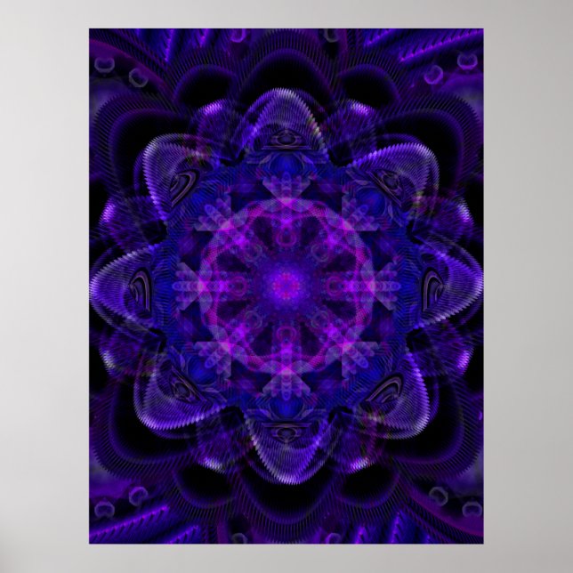 Spiral Flower Fractal Mörk Lila UV Pixel Poster (Framsidan)