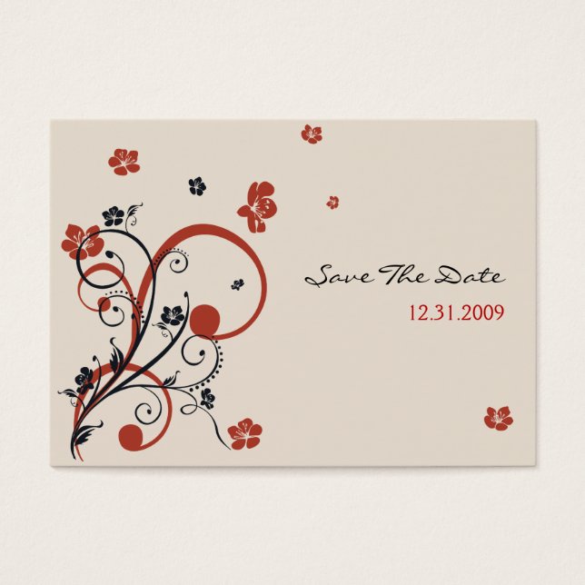 Spiral & Flowers Bröllop Spara The Date Minicard Visitkort (Framsidan)