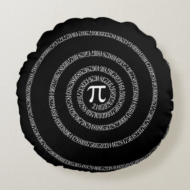 Spiral för Pi numrerar på svart Rund Kudde (Framsidan)