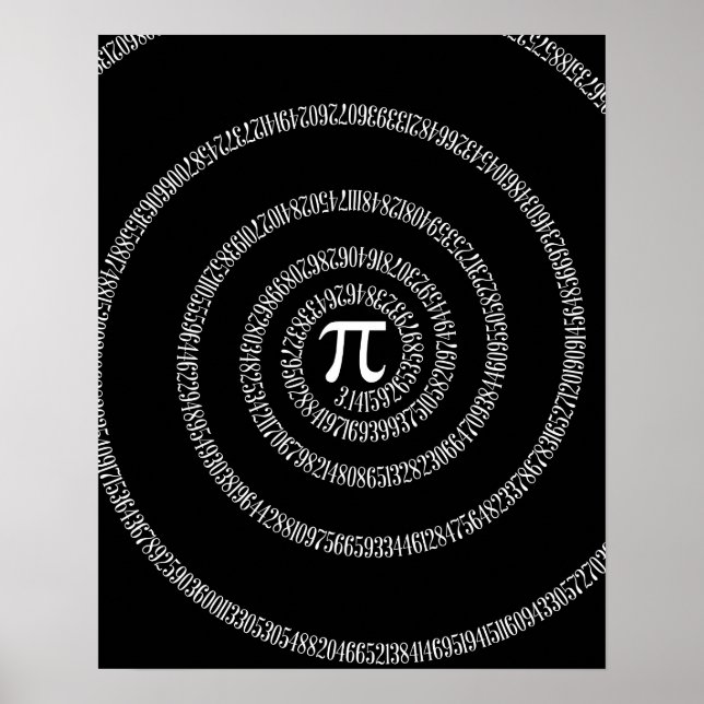 Spiral för Pi på Solid Black Poster (Framsidan)