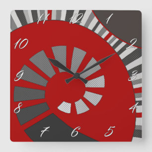 Spiral, form, abstrakt, polka dots, grått, rött fyrkantig klocka